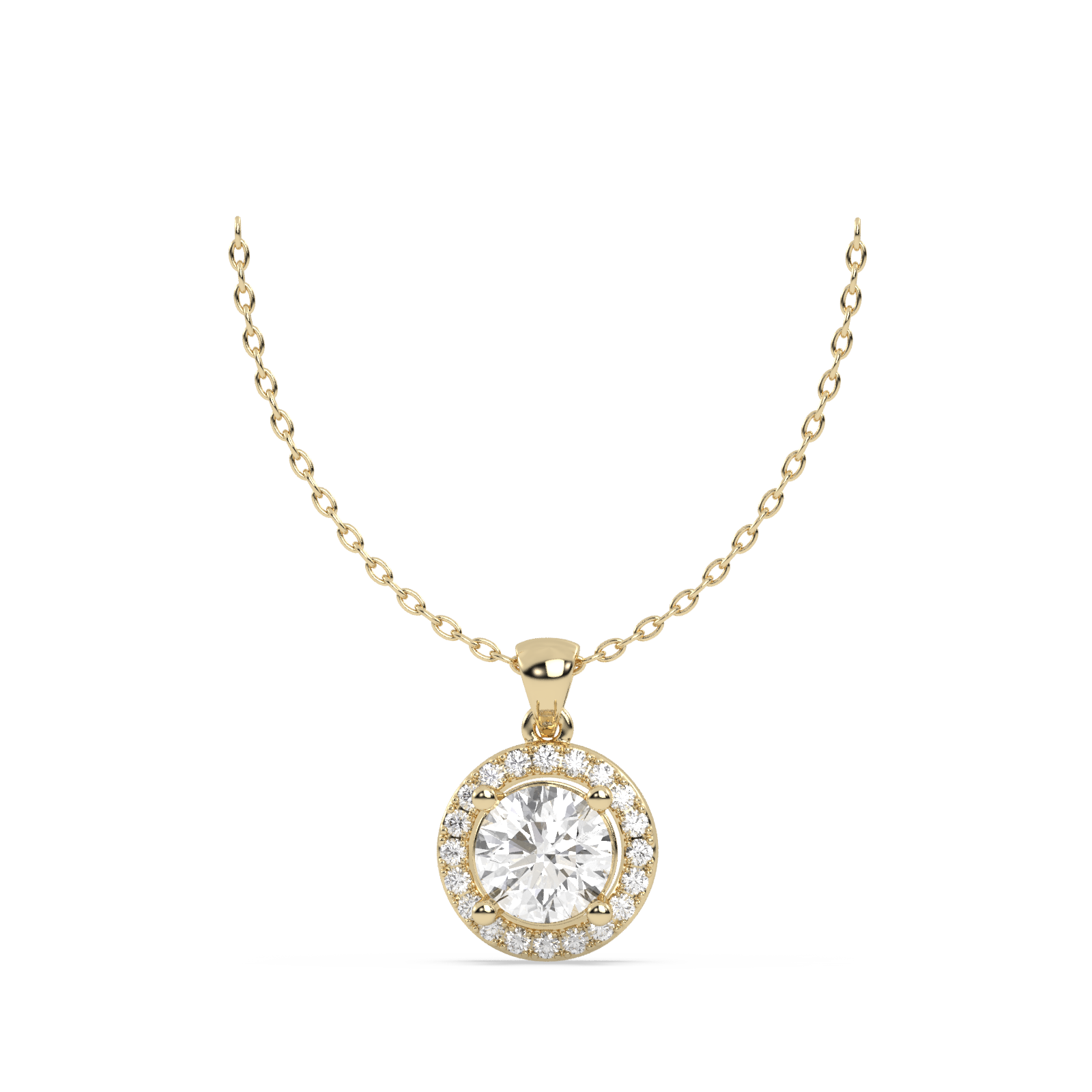 14k Yellow Gold Studded 1.54 Carat Lab Grown Diamond Pendent Round Cut With E Color VS1 Clarity.
